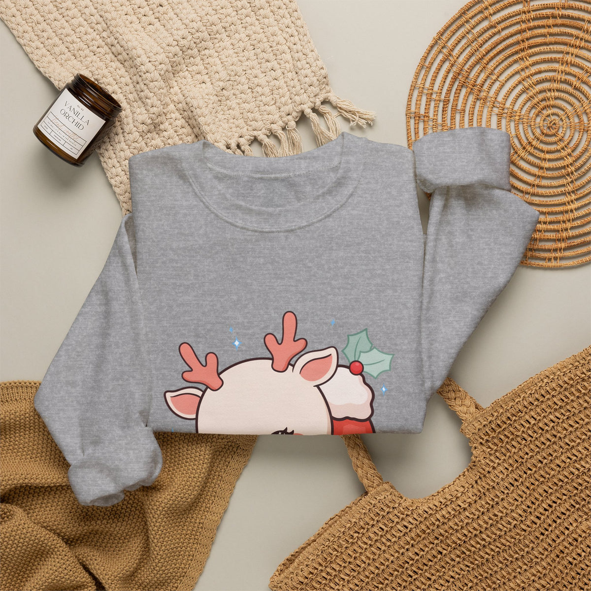 Christmas Reindeer Sweatshirt, Kawaii Stocking Holiday Gift