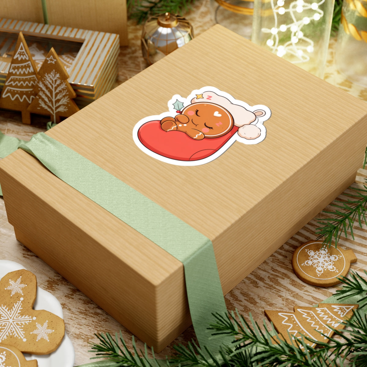 Sleeping Gingerbread Man Christmas Sticker