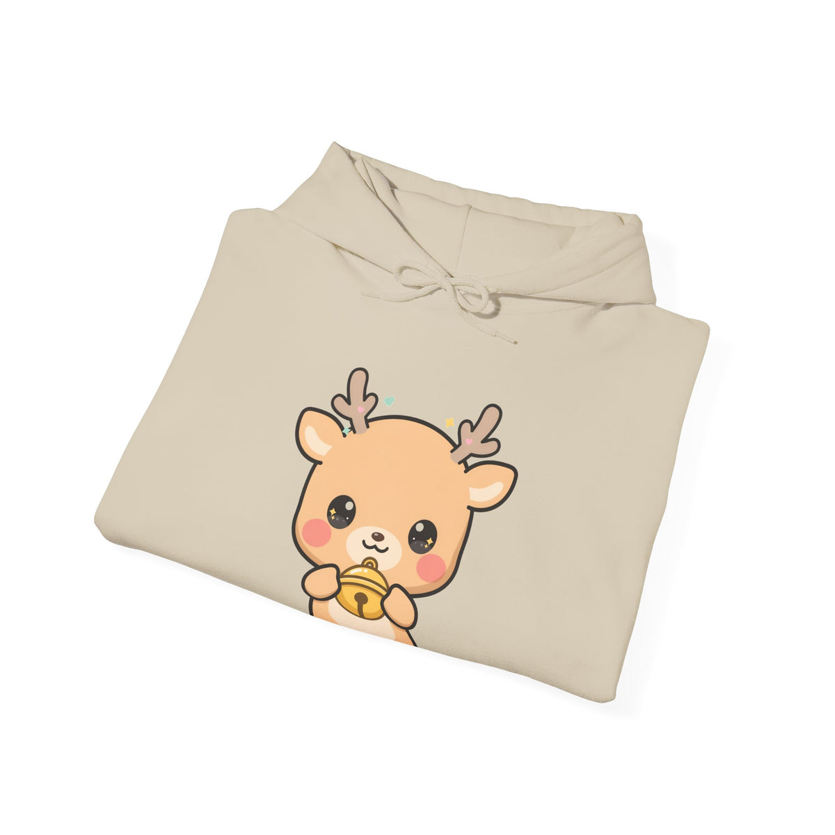 Kawaii Reindeer Hoodie, Cute Christmas Jingle Bell Sweatshirt
