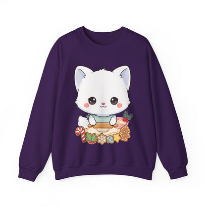 Christmas Cookie Fox Sweatshirt, Kawaii Arctic Fox Crewneck