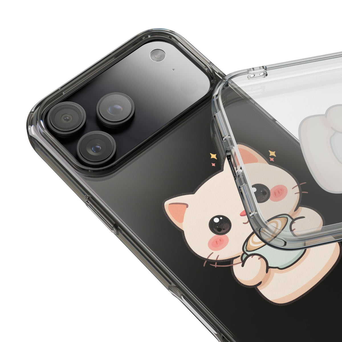 Kawaii Cat Latte Phone Case, Clear Impact-Resistant