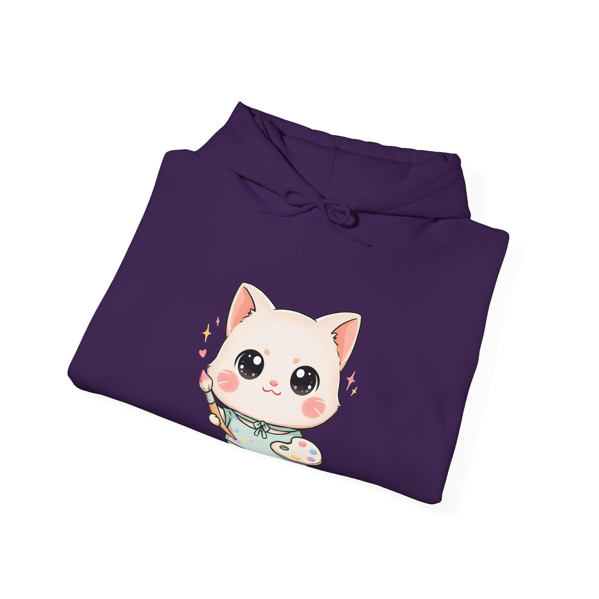 Kawaii Cat Artist Hoodie, Cute Painter Cat Sweatshirt