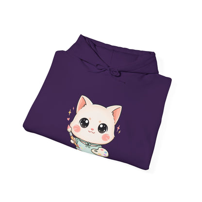 Kawaii Cat Artist Hoodie, Cute Painter Cat Sweatshirt