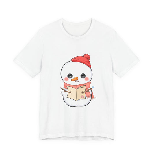 Kawaii Snowman Christmas T-Shirt for Cozy Holiday Reading