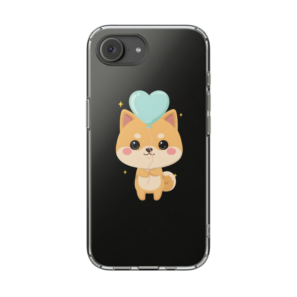 Kawaii Shiba Inu Clear Phone Case with Heart Balloon
