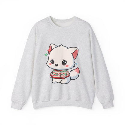 Kawaii Christmas Fox Sweatshirt, Cute Holiday Crewneck
