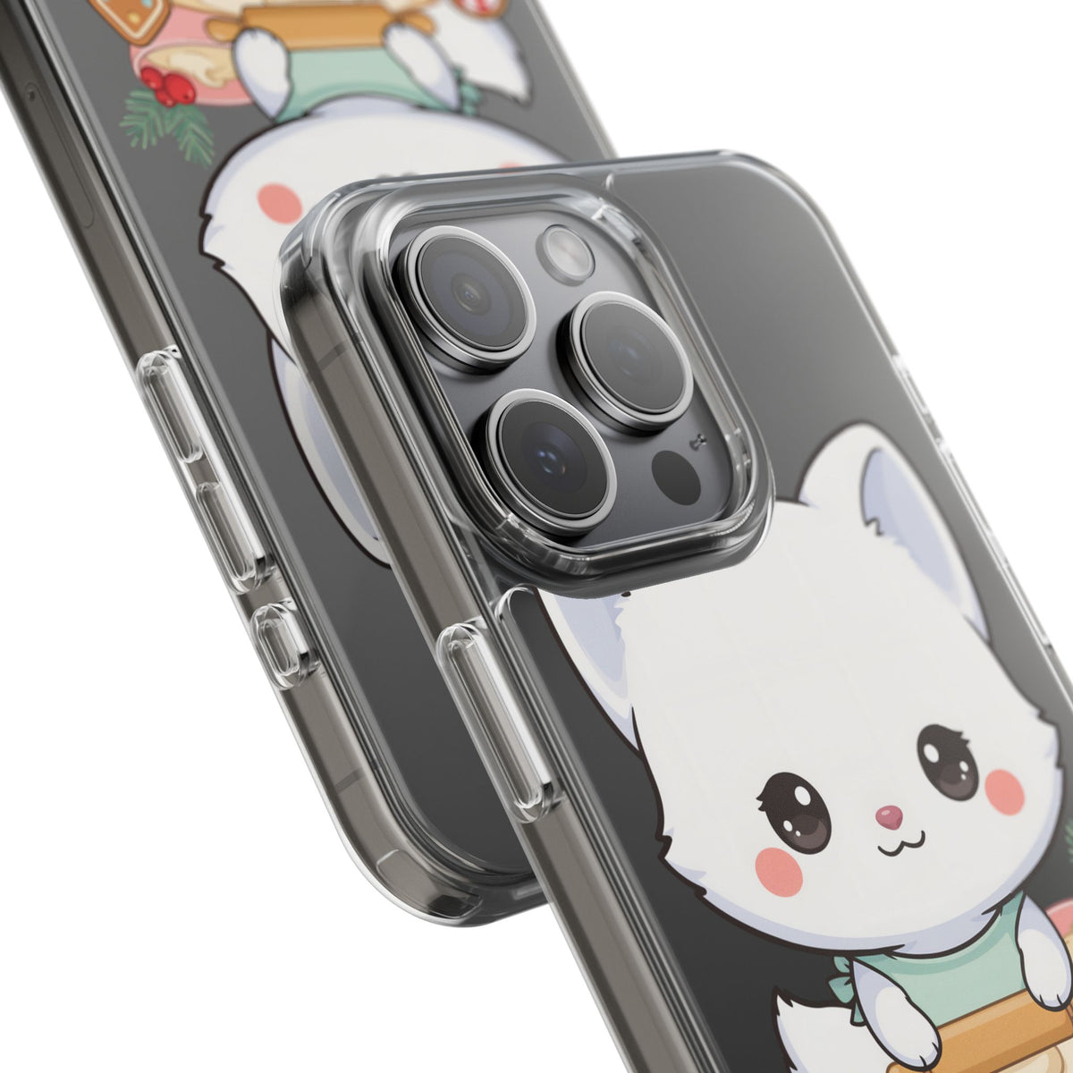 Christmas Fox Clear Phone Case, Kawaii Cookie Baker