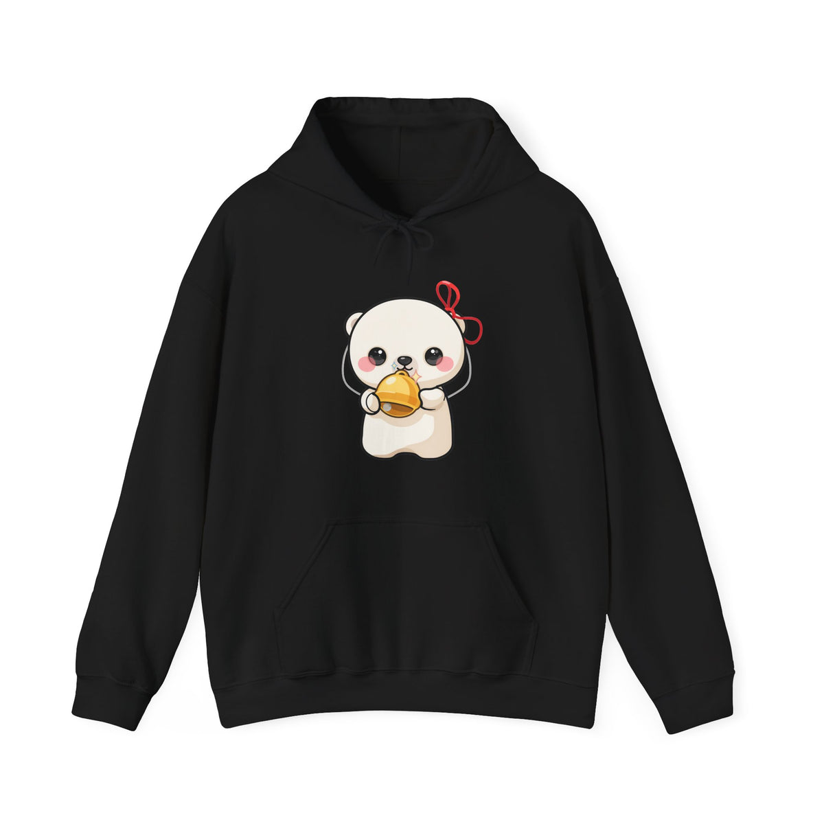 Kawaii Polar Bear Hoodie, Cute Jingle Bell Sweatshirt