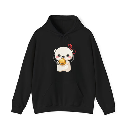 Kawaii Polar Bear Hoodie, Cute Jingle Bell Sweatshirt