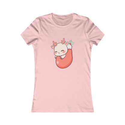 Kawaii Christmas Reindeer Women's Tee for Cozy Holiday Outfits