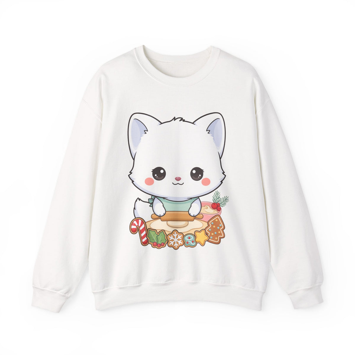 Christmas Cookie Fox Sweatshirt, Kawaii Arctic Fox Crewneck