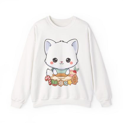 Christmas Cookie Fox Sweatshirt, Kawaii Arctic Fox Crewneck