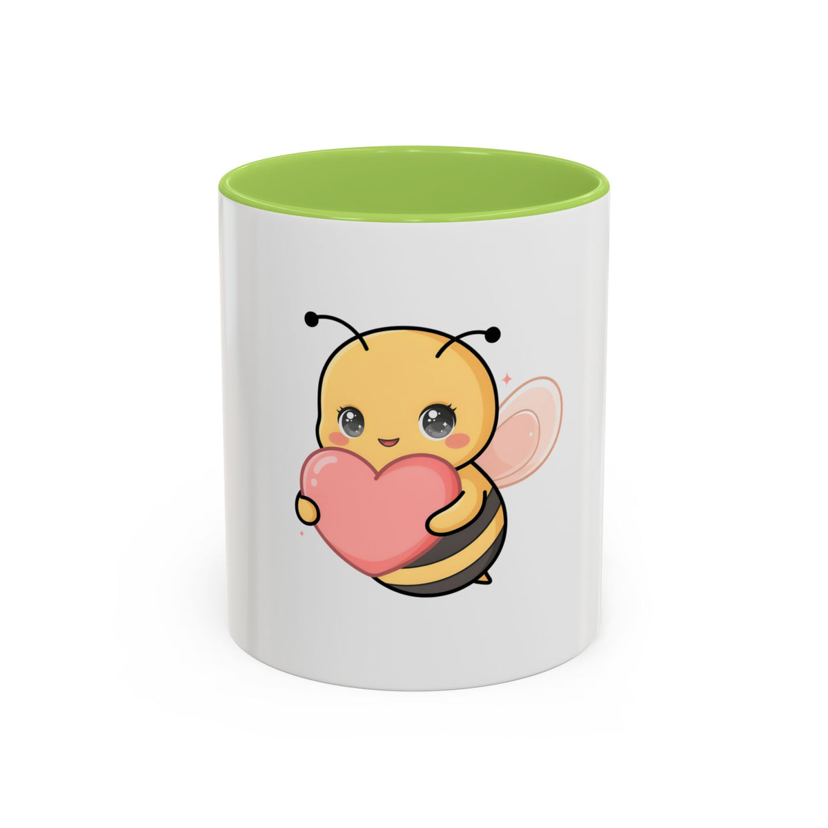 Kawaii Bee Accent Coffee Mug with Pink Heart