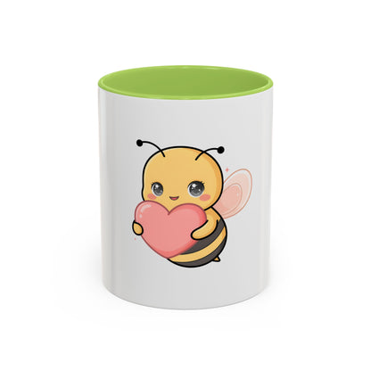 Kawaii Bee Accent Coffee Mug with Pink Heart