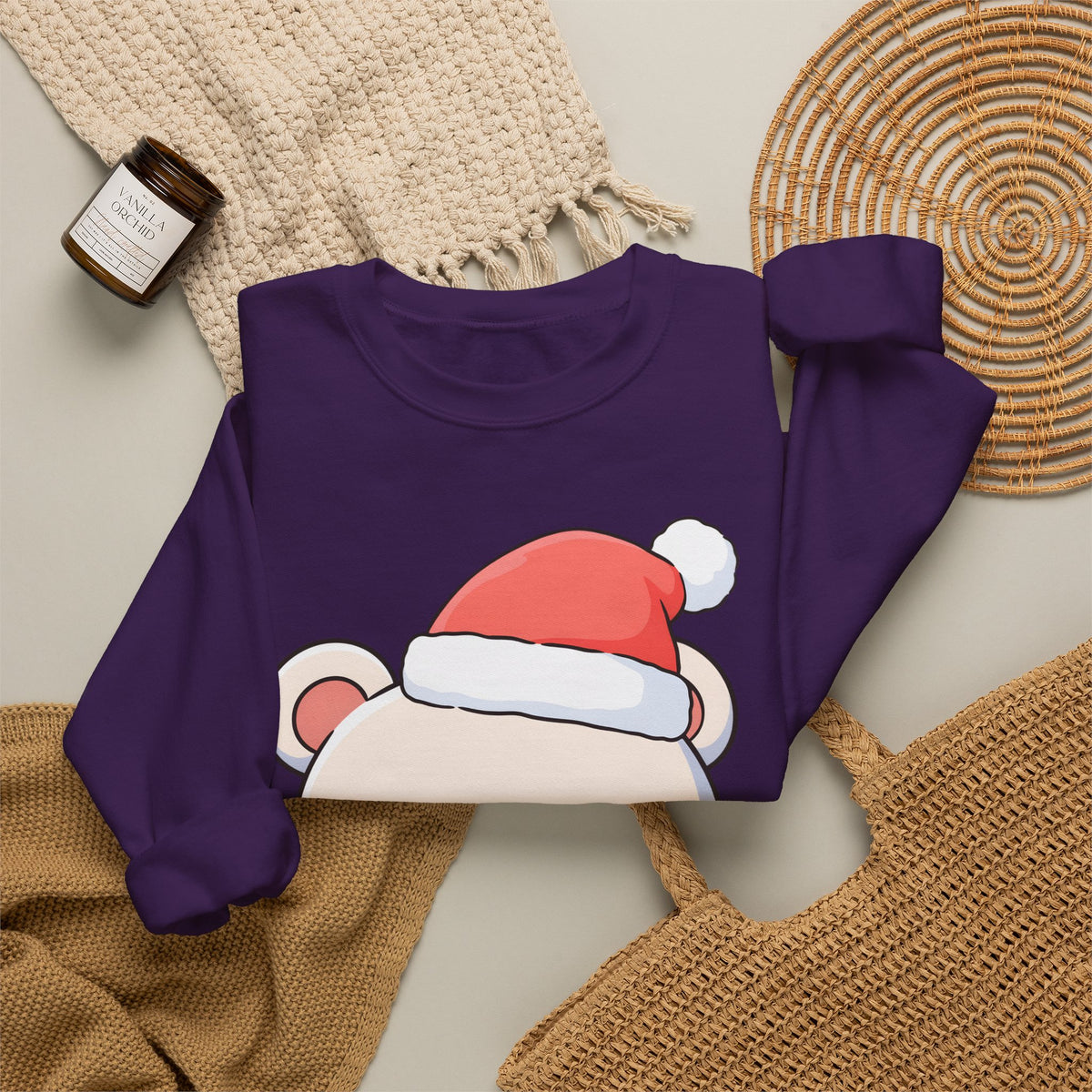 Kawaii Polar Bear Christmas Sweatshirt, Santa Cub Crewneck