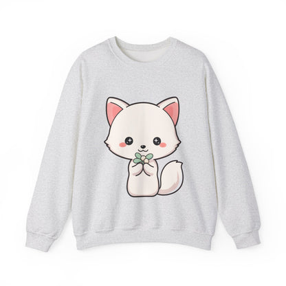 Kawaii Arctic Fox Sweatshirt, Cute Mistletoe Holiday Crewneck