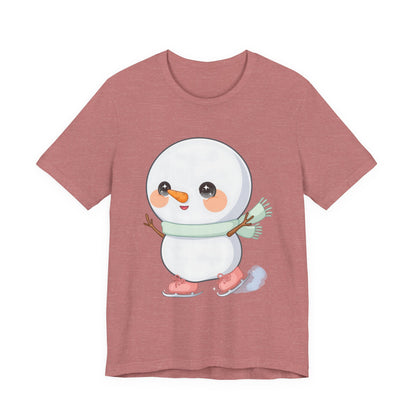Cute Snowman T-Shirt, Kawaii Ice Skating Holiday Gift