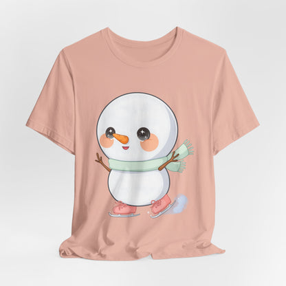 Cute Snowman T-Shirt, Kawaii Ice Skating Holiday Gift