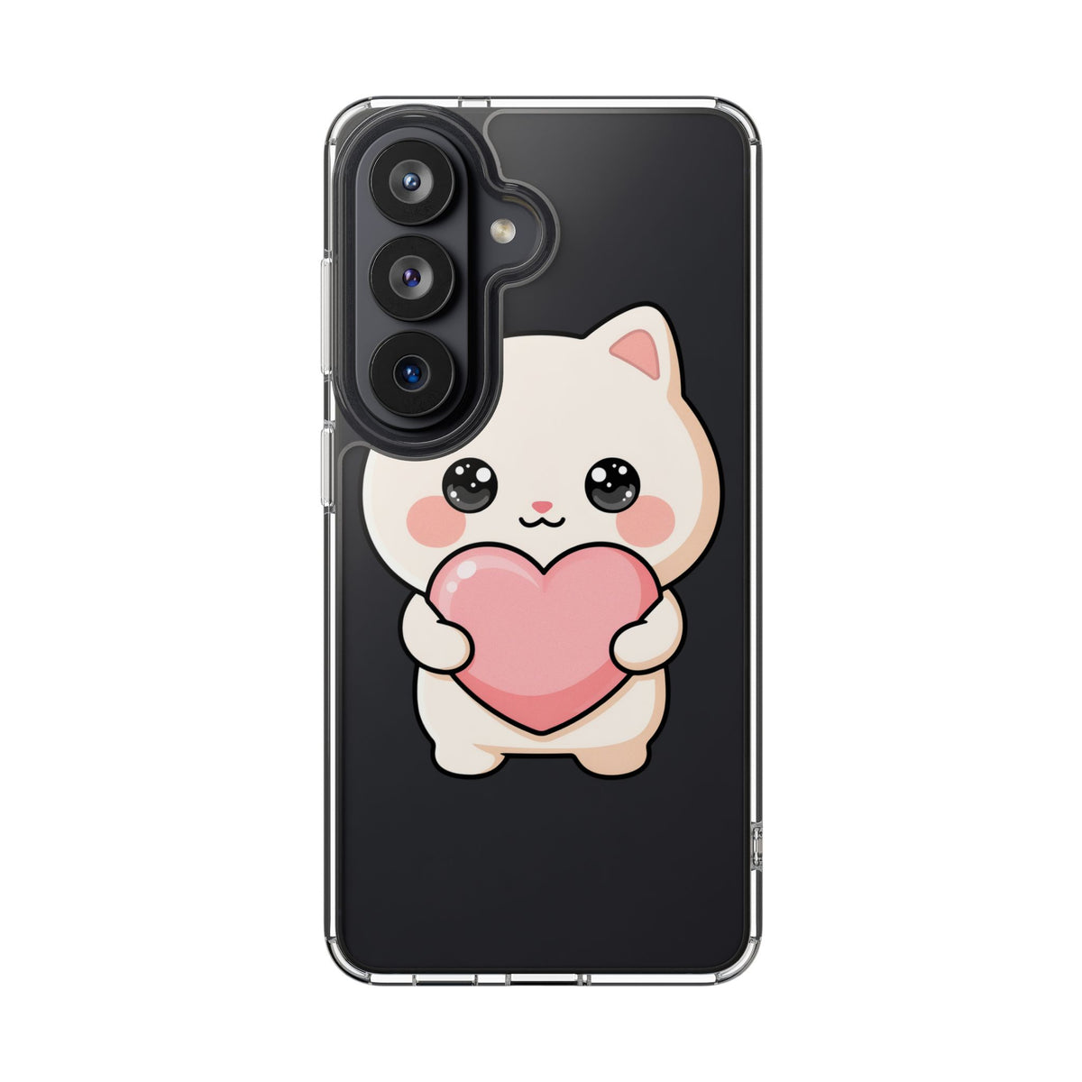 Kawaii Cat Phone Case with Heart, Clear Impact-Resistant