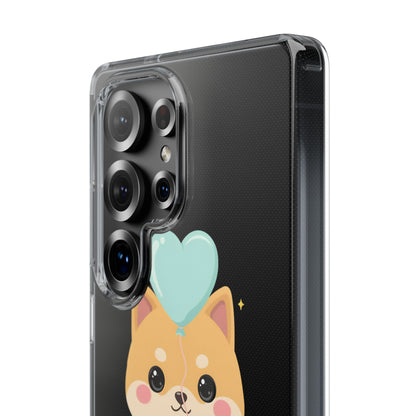 Kawaii Shiba Inu Clear Phone Case with Heart Balloon
