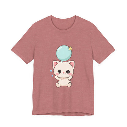 Kawaii Cat Balloon T-Shirt, Cute Chibi Kitty Tee