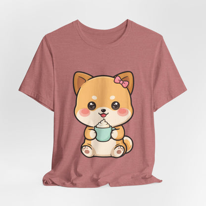Kawaii Shiba Inu Coffee T-Shirt, Cute Latte Lover Tee