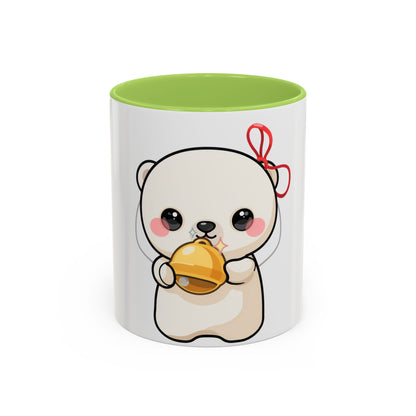 Kawaii Polar Bear Mug, Cute Jingle Bell Accent Coffee Cup