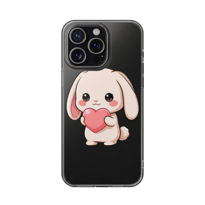 Kawaii Bunny Clear Phone Case with Heart