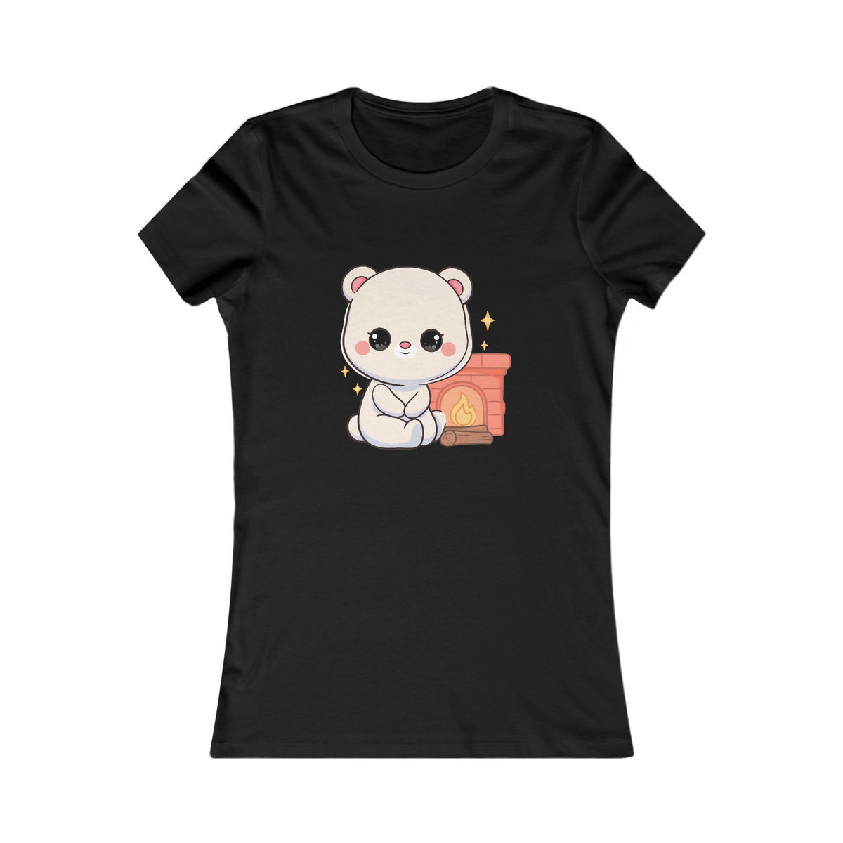 Kawaii Polar Bear Tee – Cozy Fireplace Cub