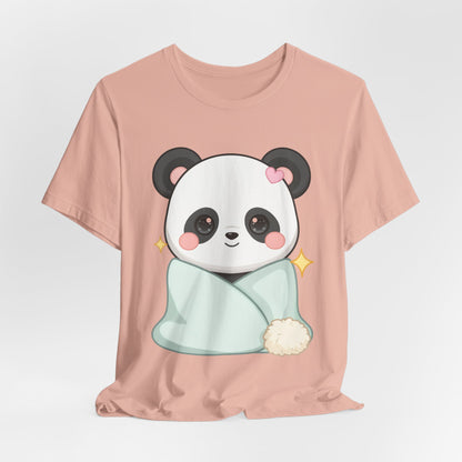 Kawaii Panda T-Shirt, Cozy Blanket Chibi Animal Tee