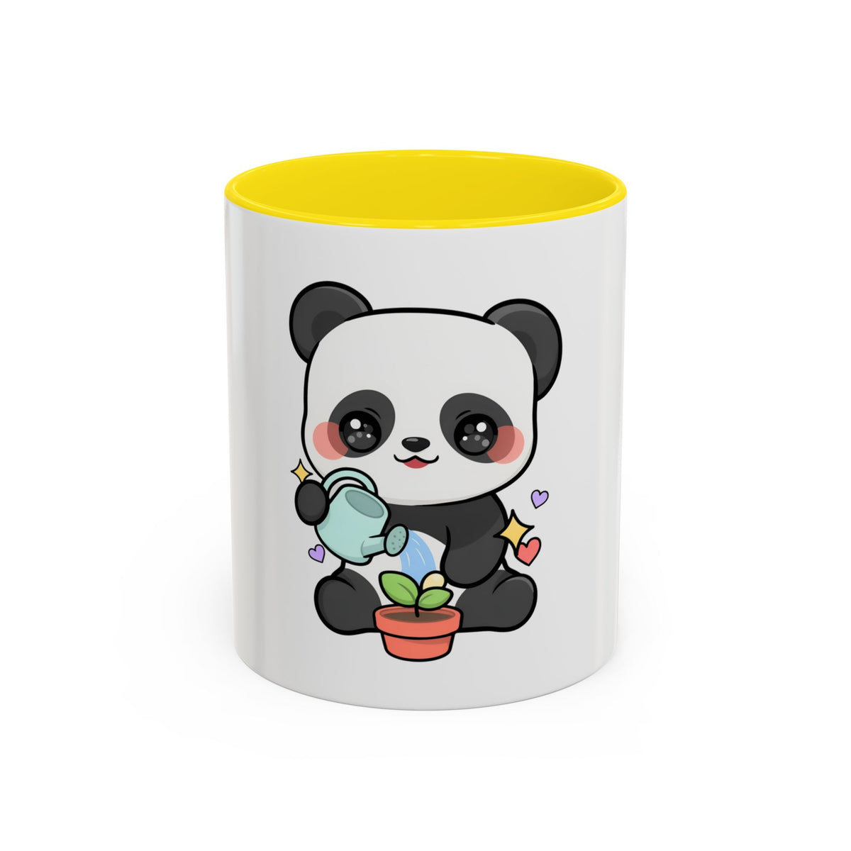 Kawaii Panda Accent Coffee Mug, Cute Plant Lover Gift