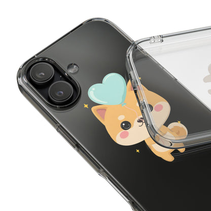 Kawaii Shiba Inu Clear Phone Case with Heart Balloon