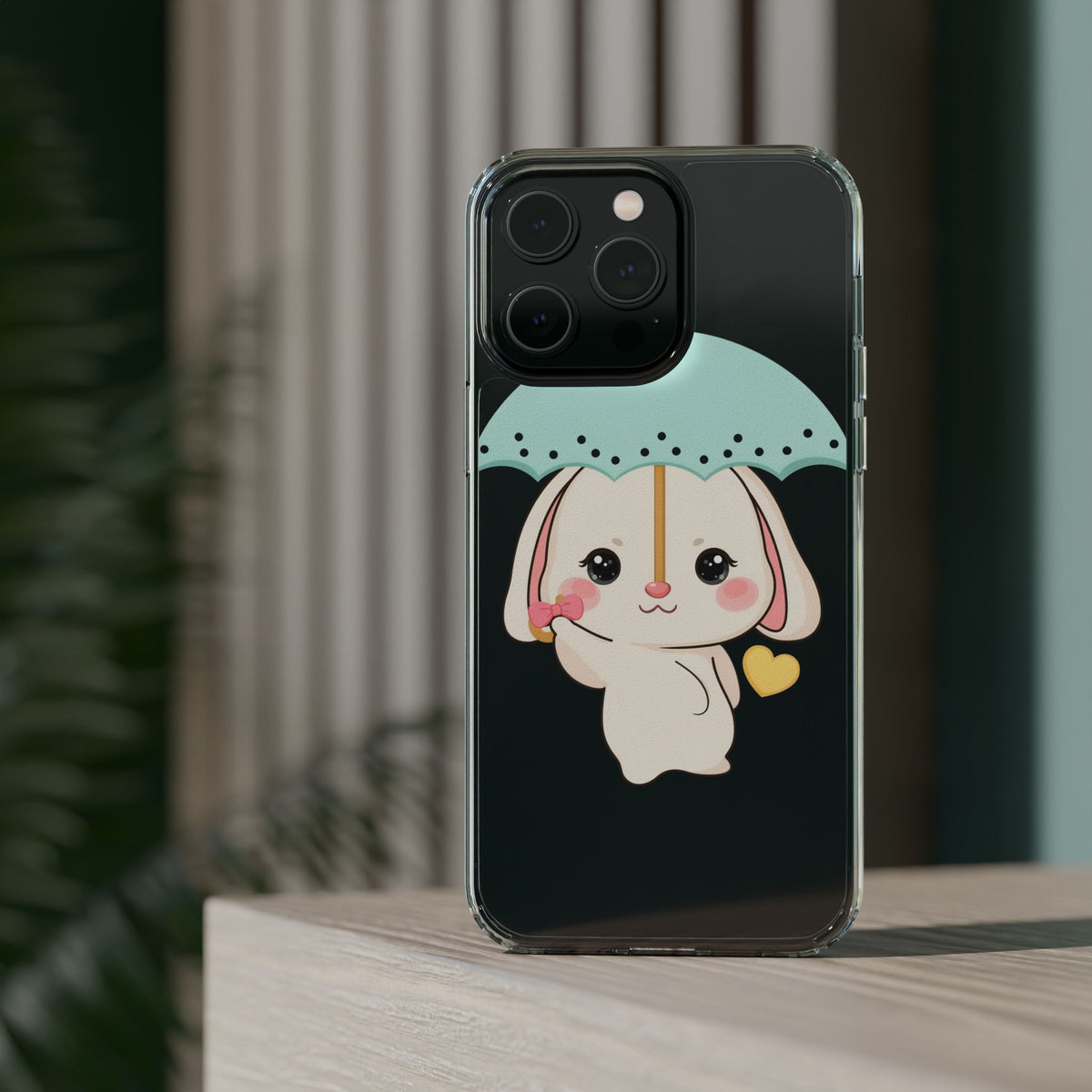 Kawaii Bunny Phone Case with Umbrella | Cute Clear Case
