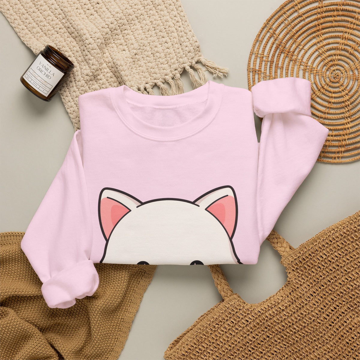 Kawaii Arctic Fox Sweatshirt, Cute Mistletoe Holiday Crewneck