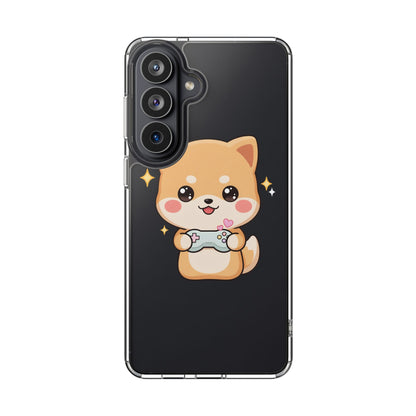 Kawaii Shiba Inu Gamer Phone Case, Clear Impact-Resistant