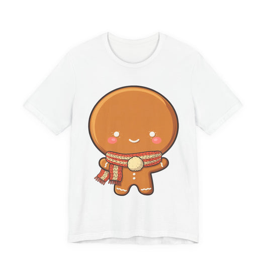 Kawaii Gingerbread Man Christmas T-Shirt, Cozy Scarf Tee