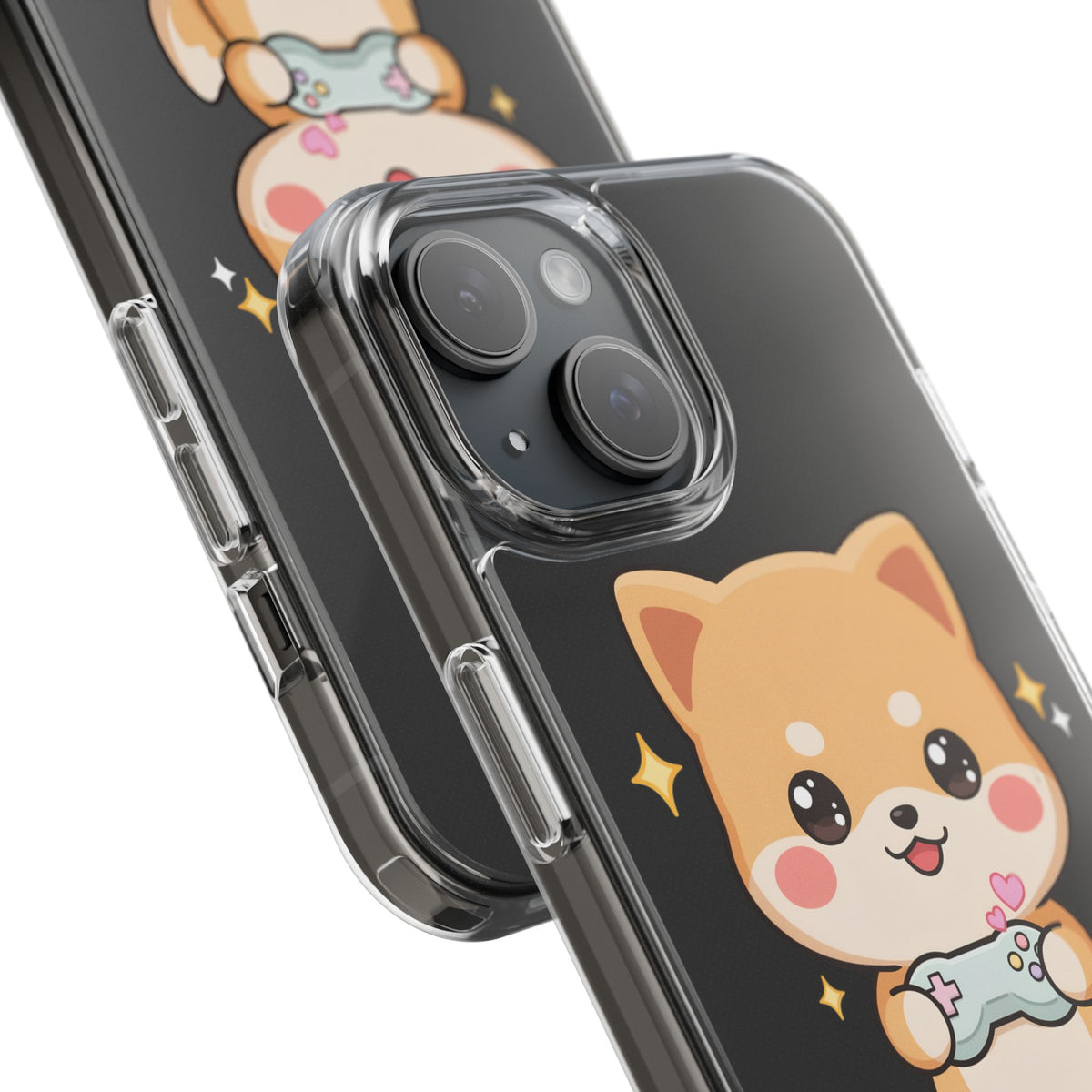 Kawaii Shiba Inu Gamer Phone Case, Clear Impact-Resistant