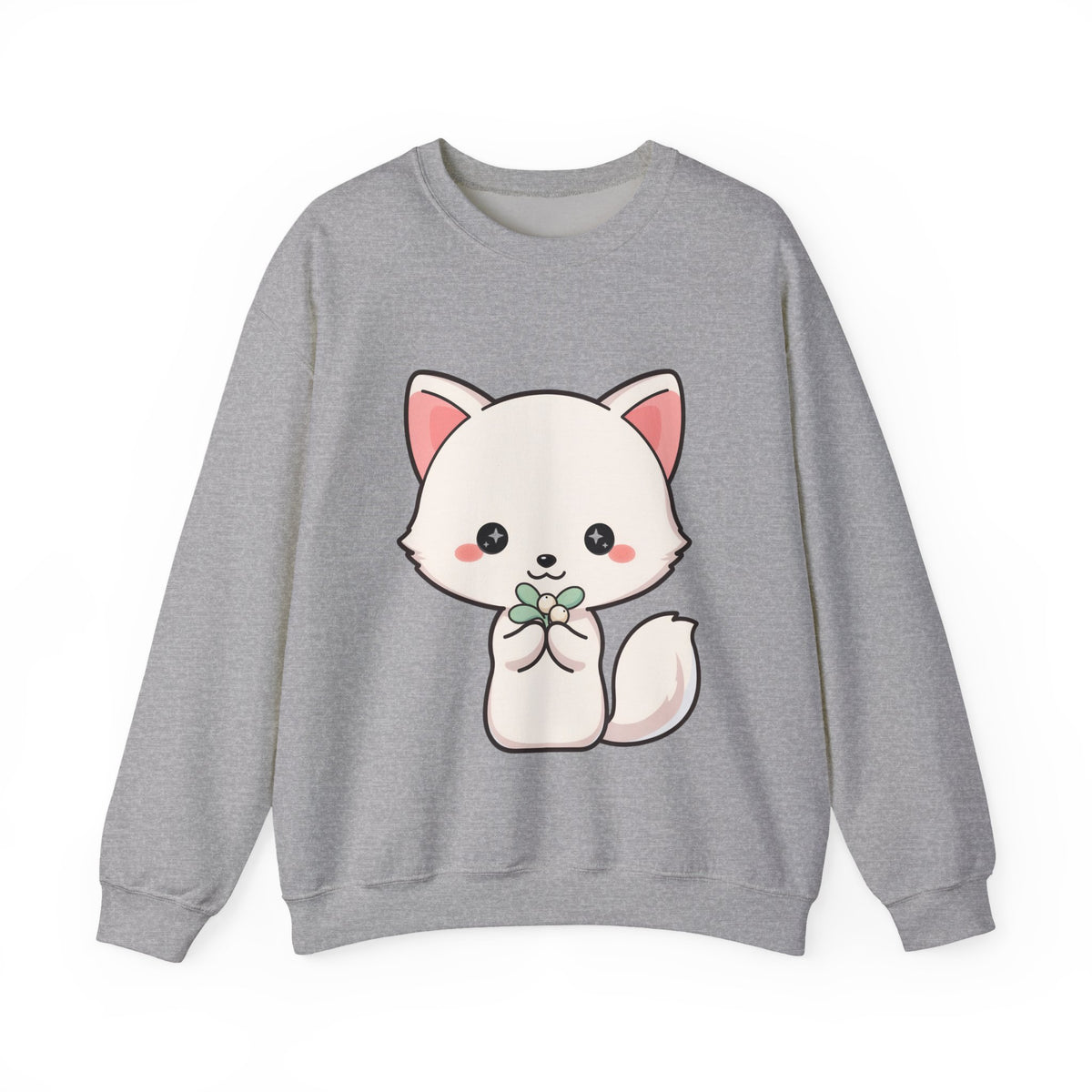 Kawaii Arctic Fox Sweatshirt, Cute Mistletoe Holiday Crewneck