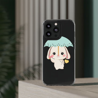 Kawaii Bunny Phone Case with Umbrella | Cute Clear Case