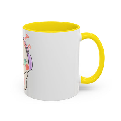 Kawaii Cat Coffee Mug, Music Lover Accent Ceramic Mug