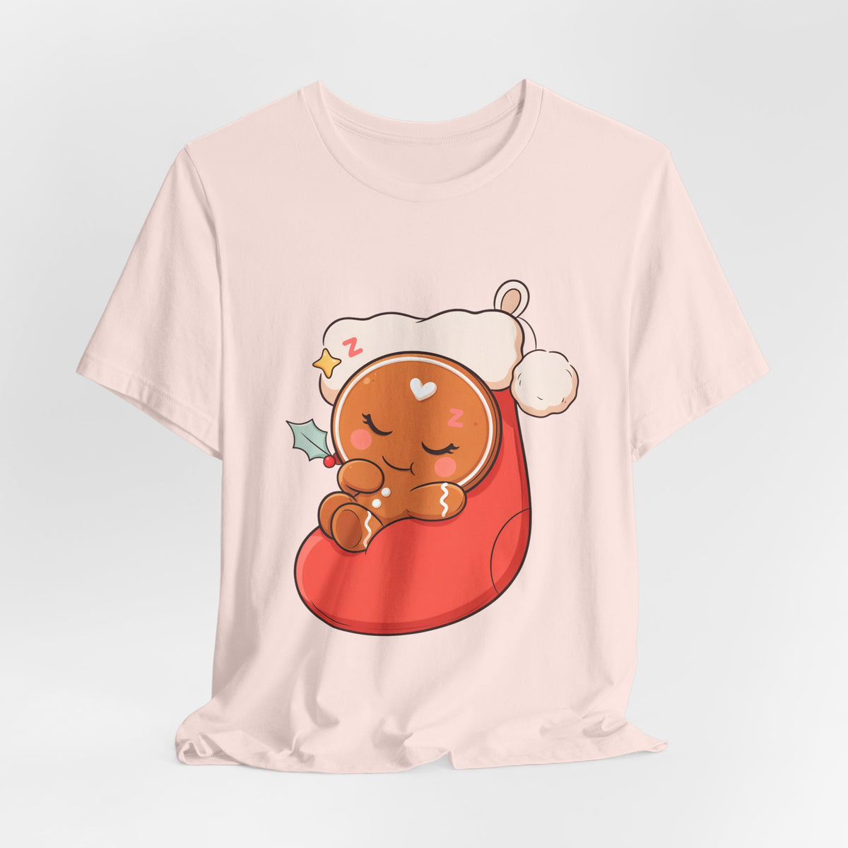 Sleeping Gingerbread Man Christmas T-Shirt, Kawaii Holiday Tee