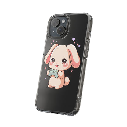 Kawaii Bunny Gamer Clear Impact-Resistant Phone Case