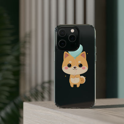 Kawaii Shiba Inu Clear Phone Case with Heart Balloon