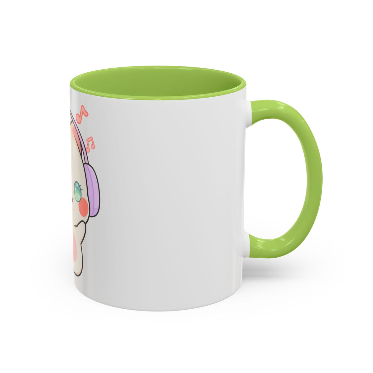 Kawaii Cat Coffee Mug, Music Lover Accent Ceramic Mug