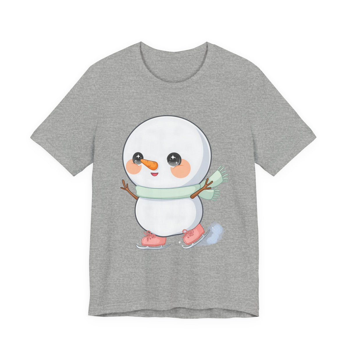 Cute Snowman T-Shirt, Kawaii Ice Skating Holiday Gift