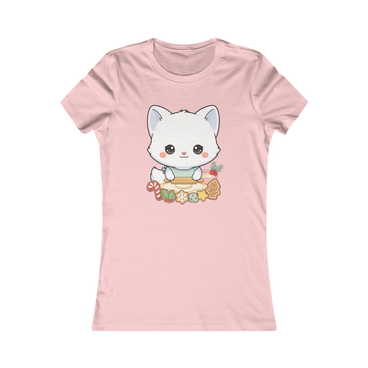 Kawaii Arctic Fox Christmas Tee for Cozy Holiday Bakers