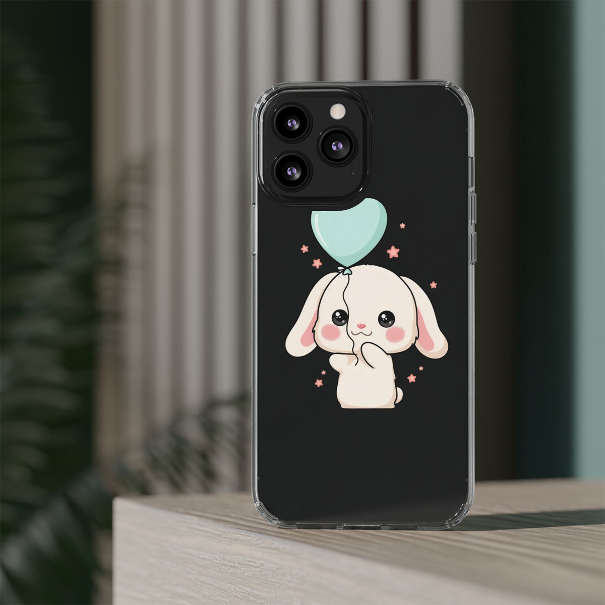 Kawaii Bunny Phone Case with Balloon, Clear Impact-Resistant