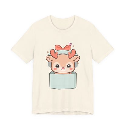 Kawaii Reindeer T-Shirt – Cute Gift Box Christmas Tee