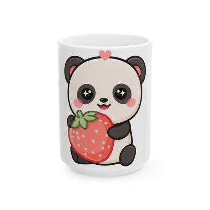 Kawaii Panda Mug with Strawberry | Cute Ceramic Mug