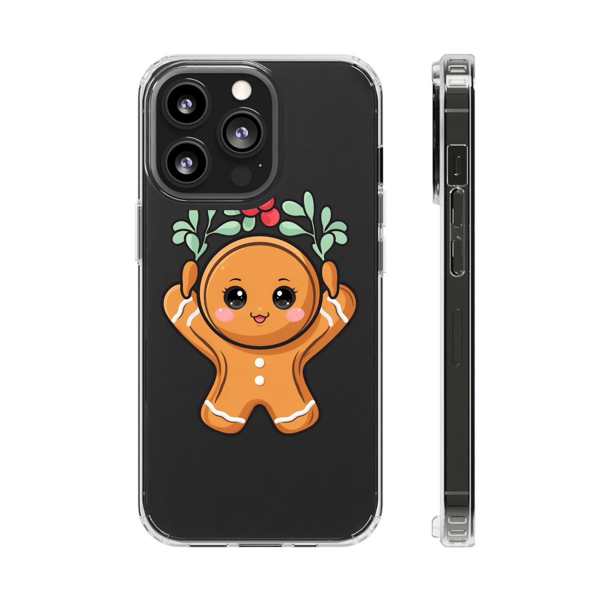 Kawaii Gingerbread Phone Case with Mistletoe Cheer